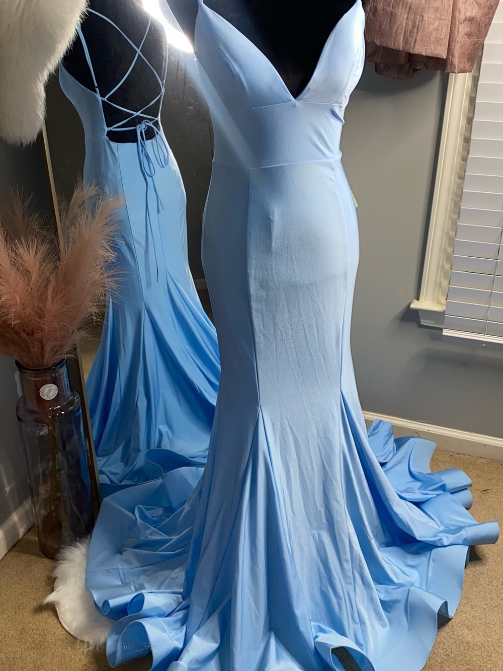 Windsor Light Blue Backless V-Neck Mermaid Gown
